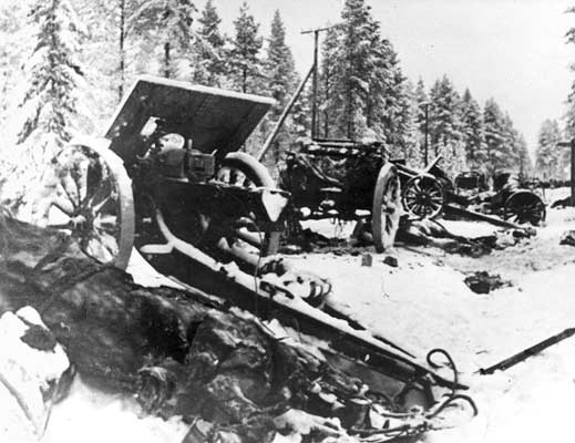 Tammikuu 1940. 44. divisioonan jäänteet Raatteen tiellä