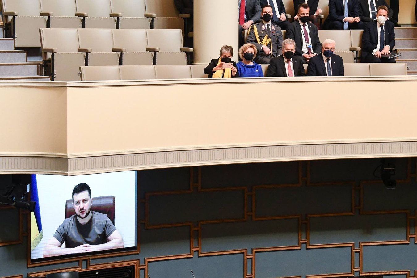 8. huhtikuuta 2022. Ukrainan presidentin Volodymyr Zelenskyin videopuhe Suomen eduskunnalle