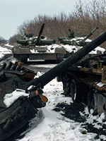 March 7, 2022. Captured and charred Russian tanks