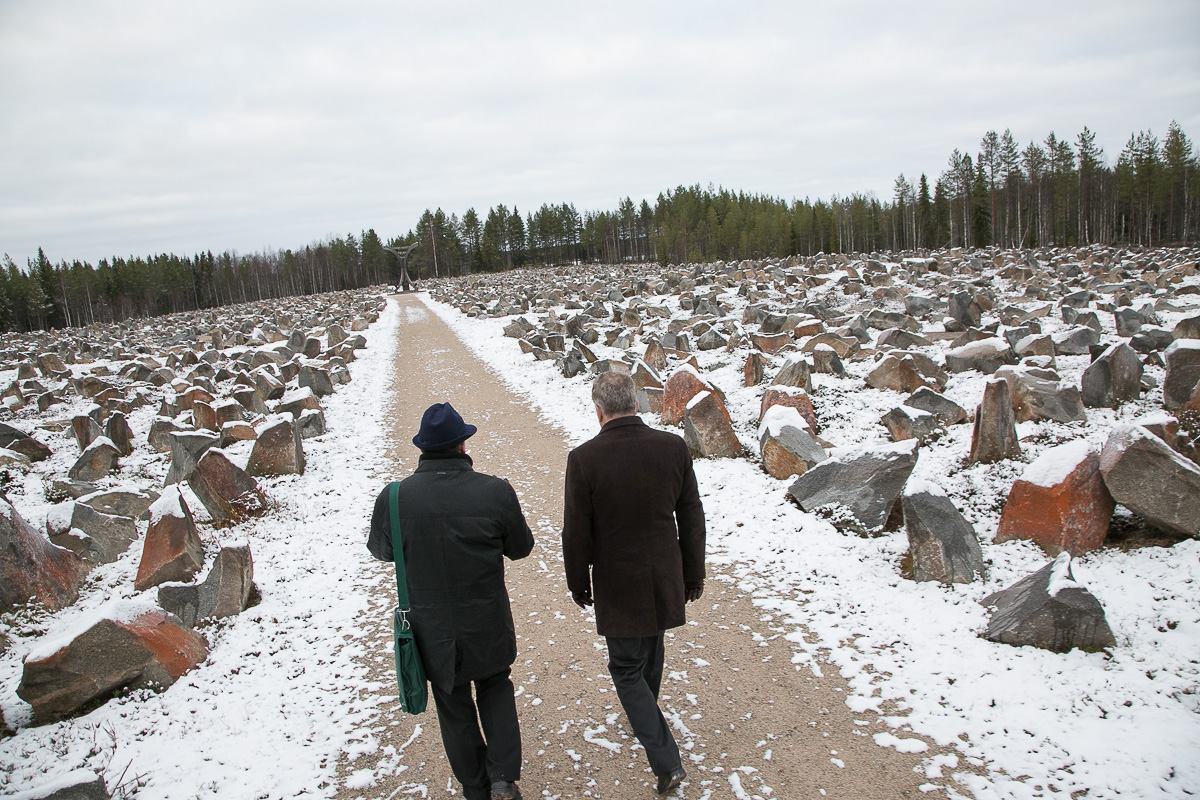 October 29, 2015. President of Finland Sauli Niinistö visit the Monument of the Winter War. Guide is Alpo Rissanen